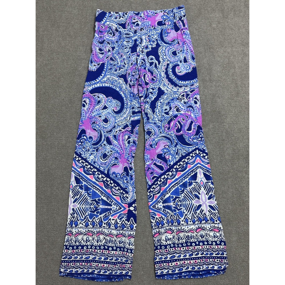 Lilly Pulitzer Navy, Purple & Pink Paisley Wide Leg Jumpsuit Pants
